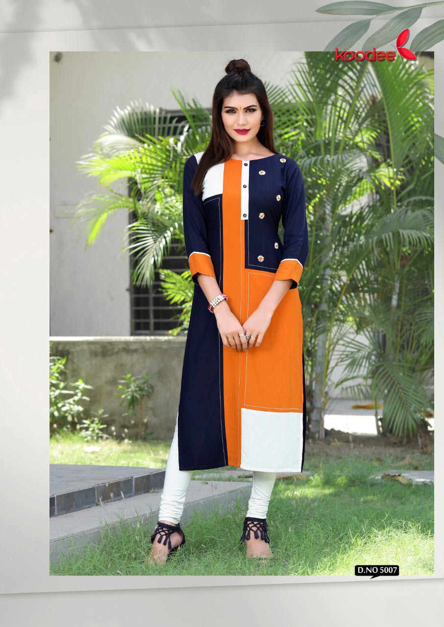 Pahal Vol-1 Koodee Rayon Handwork Straight Long Kurti Pahal Vol-1 Koodee Rayon Handwork Straight Long Kurti